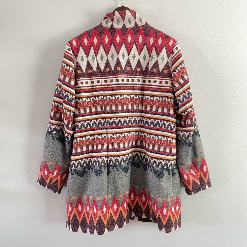 NorthStyle | Women’s Long Southwestern Blazer Jacket Coat Aztec Boho Red Zipper - Picture 7 of 11